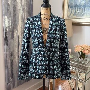 BANANA REPUBLIC contemporary blue green aqua plaid blazer jacket XS 0 summer
